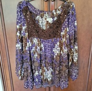 DRESSBARN BROWN PURPLE GREEN ETC FLOWY BUSINESS CASUAL WEAR TOP SZ XL